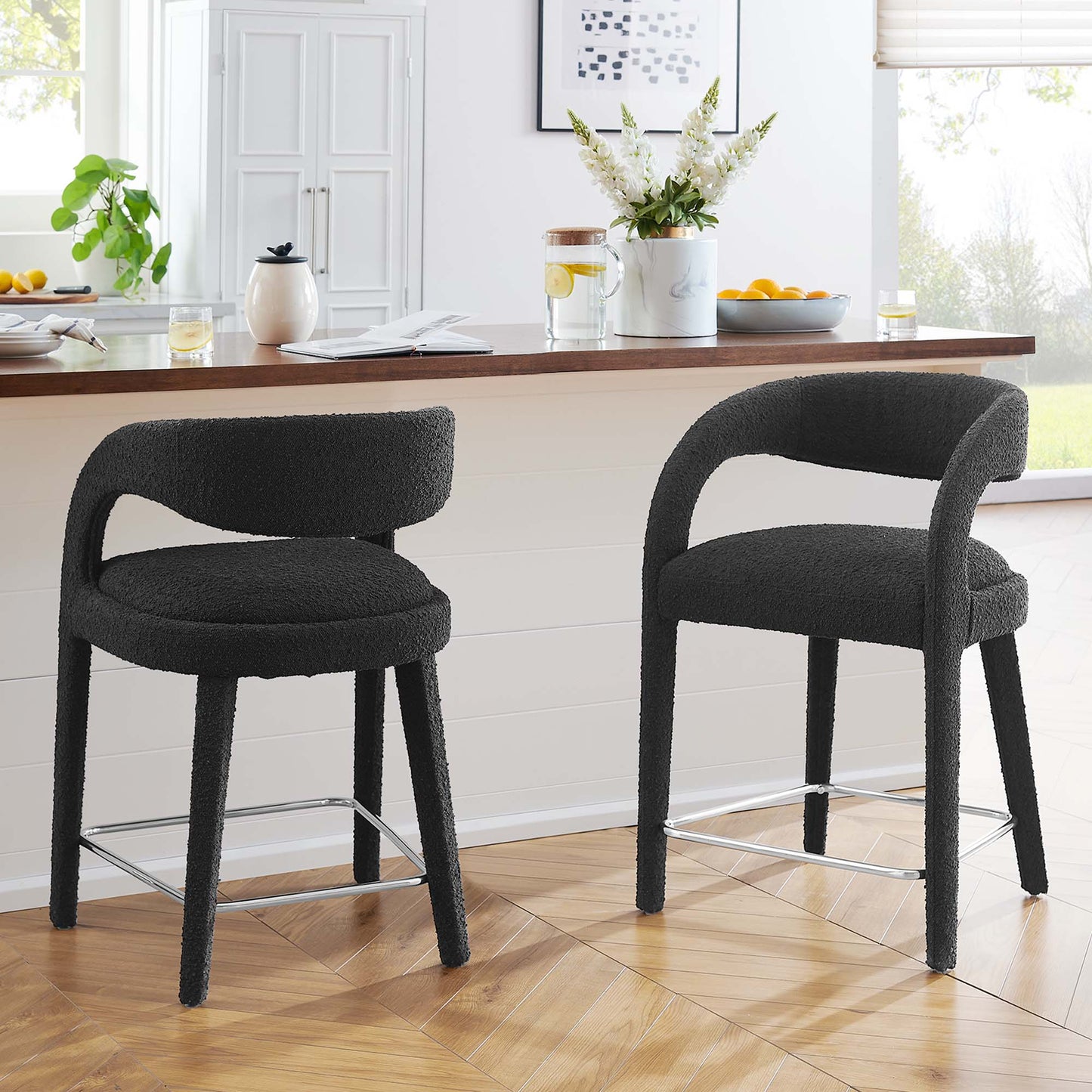 Lot de 2 tabourets de bar rembourrés Pinnacle Boucle par Modway