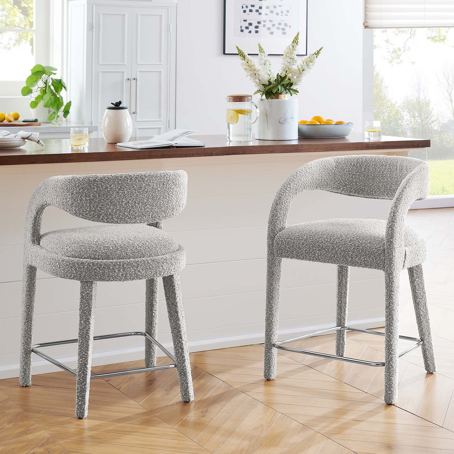 Lot de 2 tabourets de bar rembourrés Pinnacle Boucle par Modway