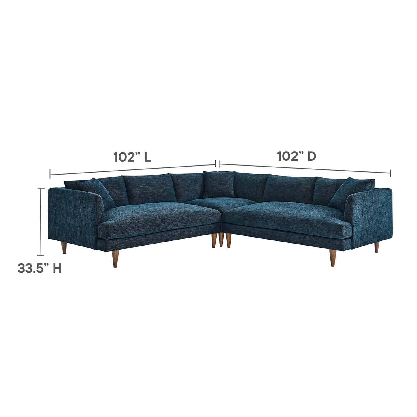 Zoya 3 Piece Down Filled Overstuffed Sectional Sofa