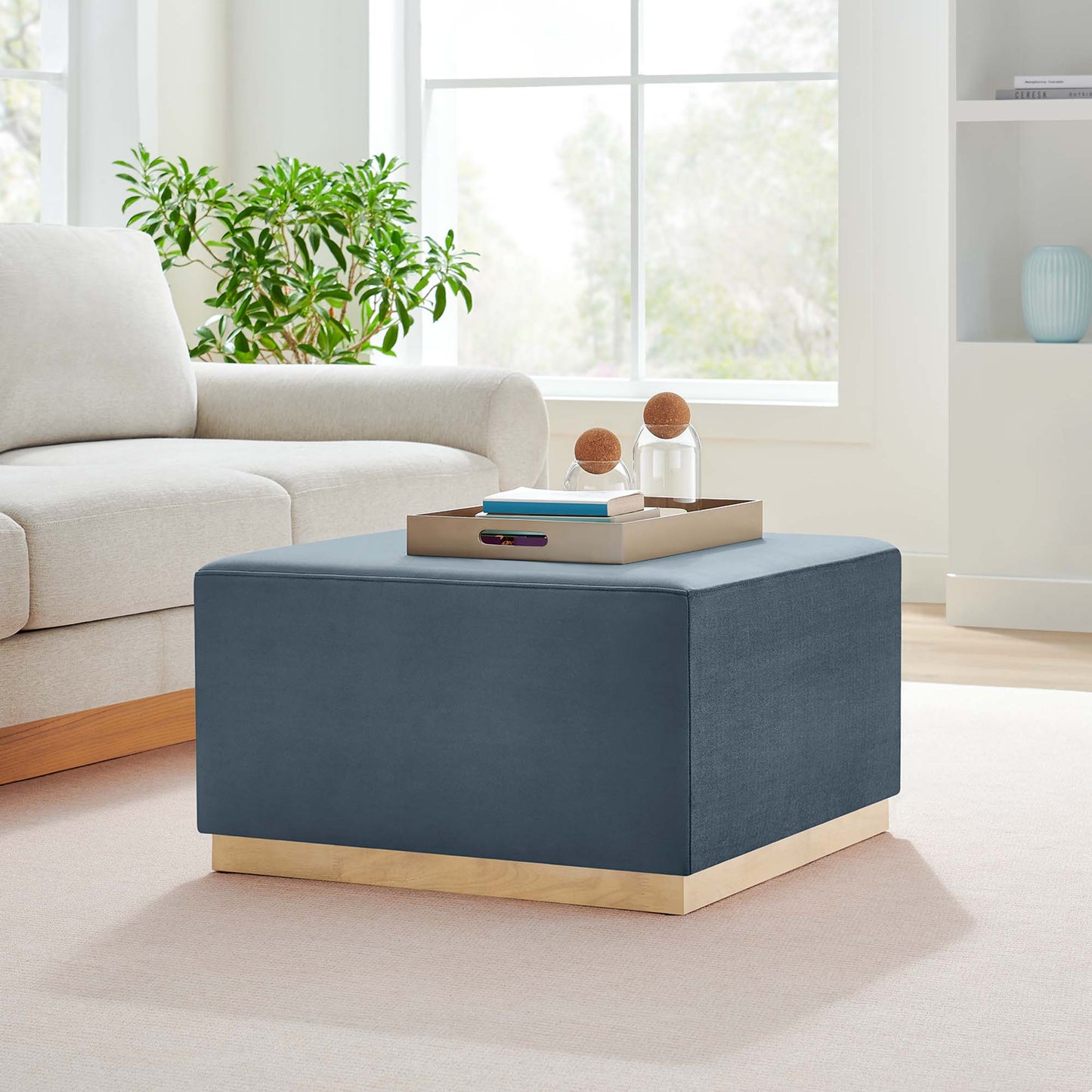 Tilden Large 28" Square Performance Velvet Upholstered Ottoman