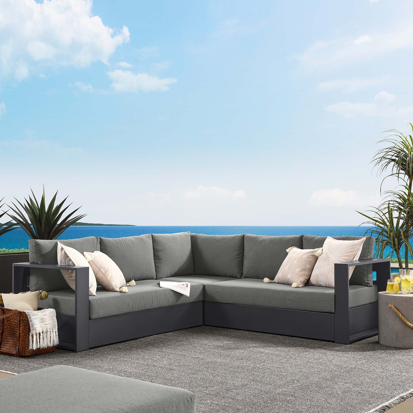 Tahoe 3-Piece Outdoor Patio Powder-Coated Aluminum Sectional Sofa Set