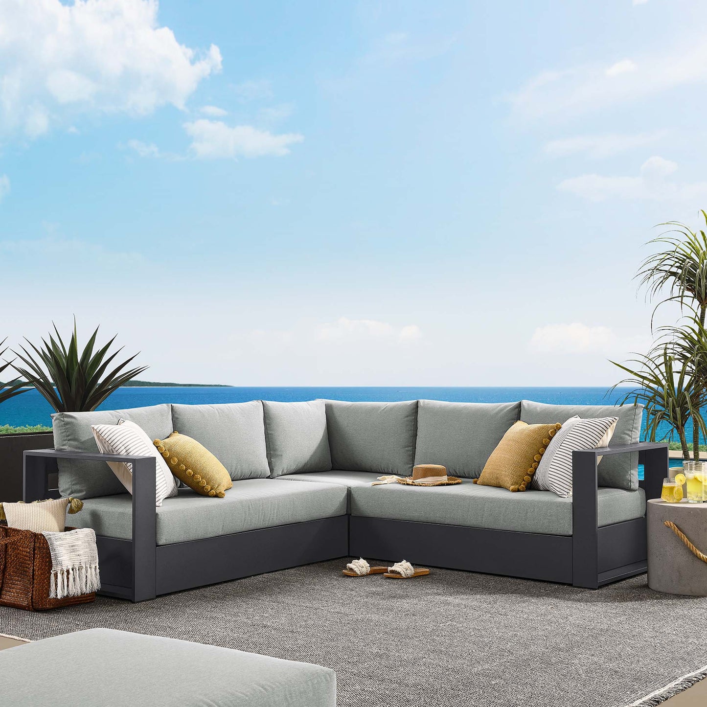 Tahoe 3-Piece Outdoor Patio Powder-Coated Aluminum Sectional Sofa Set