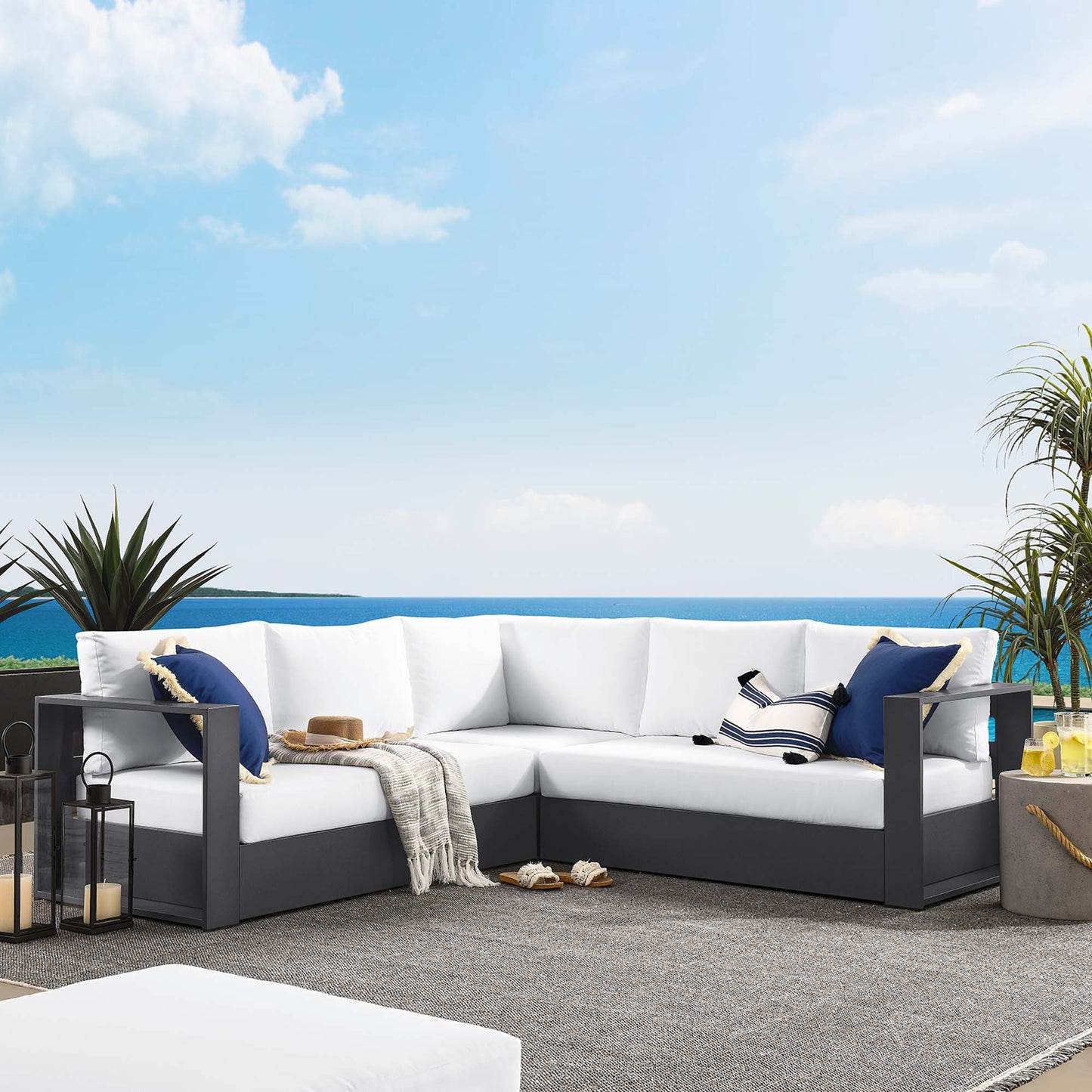 Tahoe 3-Piece Outdoor Patio Powder-Coated Aluminum Sectional Sofa Set