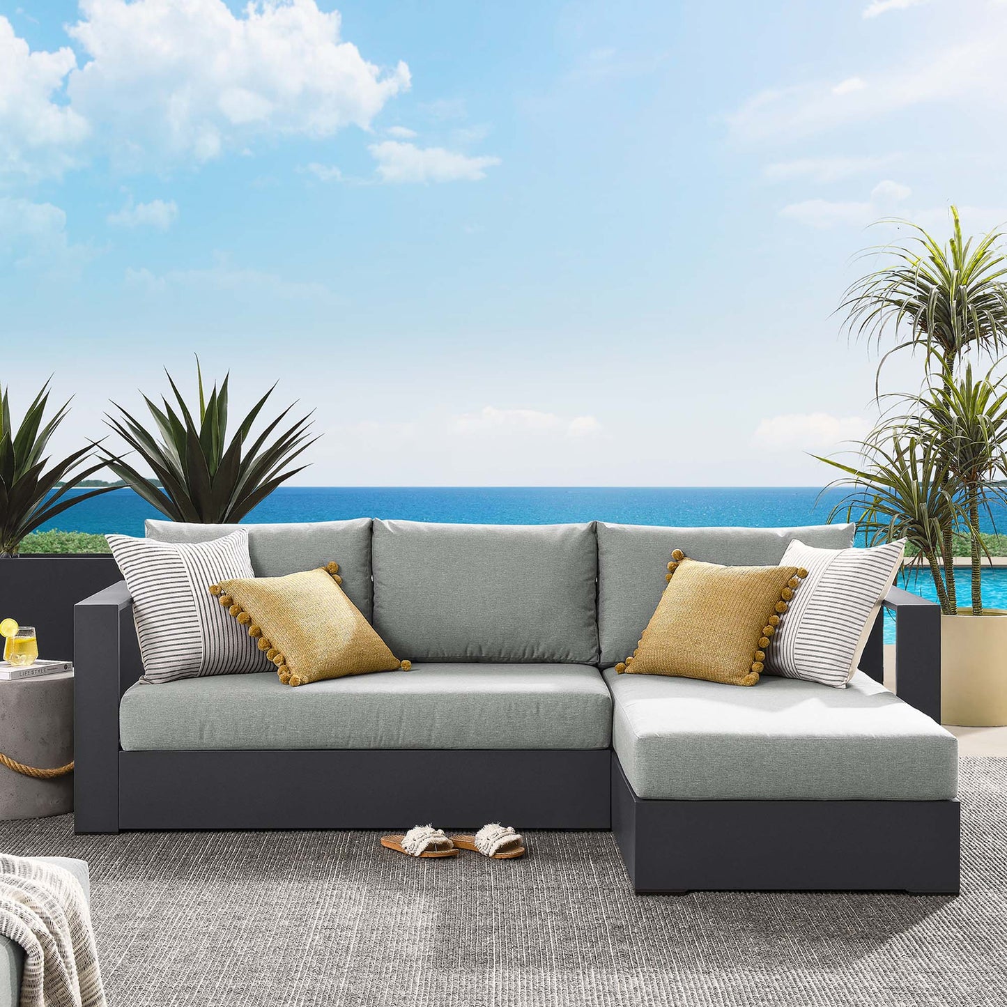 Tahoe 2-Piece Outdoor Patio Powder-Coated Aluminum Right-Facing Chaise Sectional Sofa Set