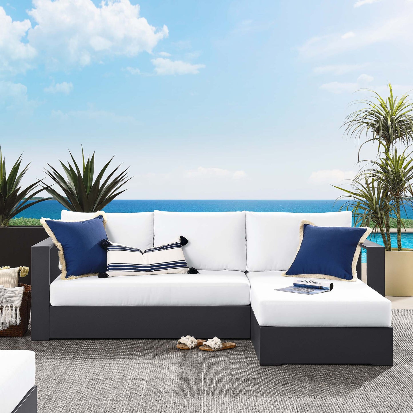 Tahoe 2-Piece Outdoor Patio Powder-Coated Aluminum Right-Facing Chaise Sectional Sofa Set