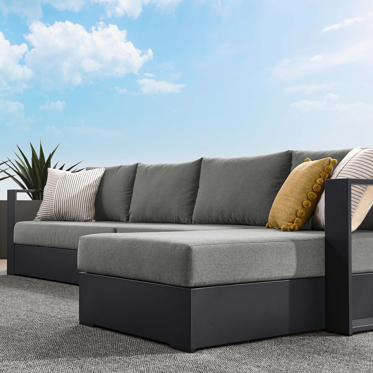 Tahoe 3-Piece Outdoor Patio Powder-Coated Aluminum Right-Facing Chaise Sectional Sofa Set