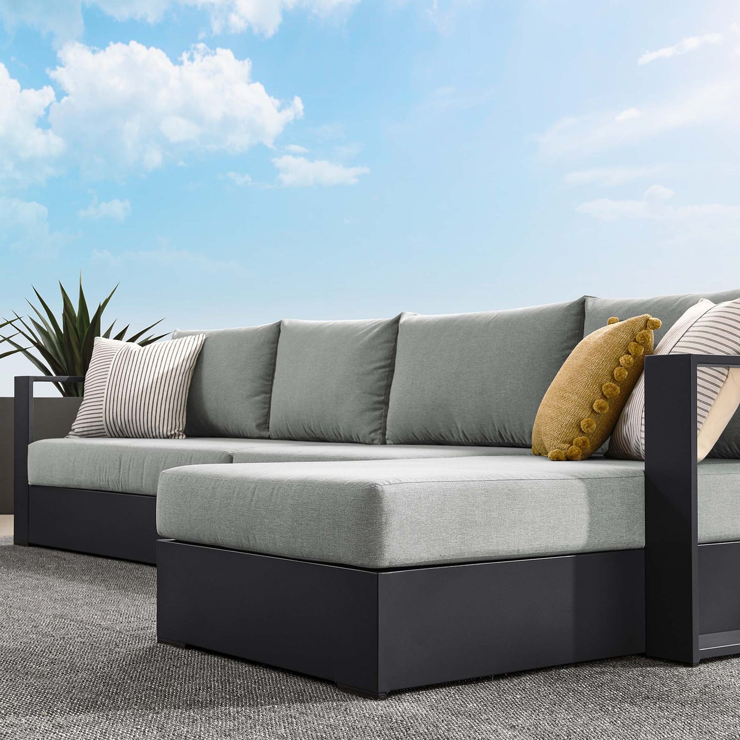 Tahoe 3-Piece Outdoor Patio Powder-Coated Aluminum Right-Facing Chaise Sectional Sofa Set