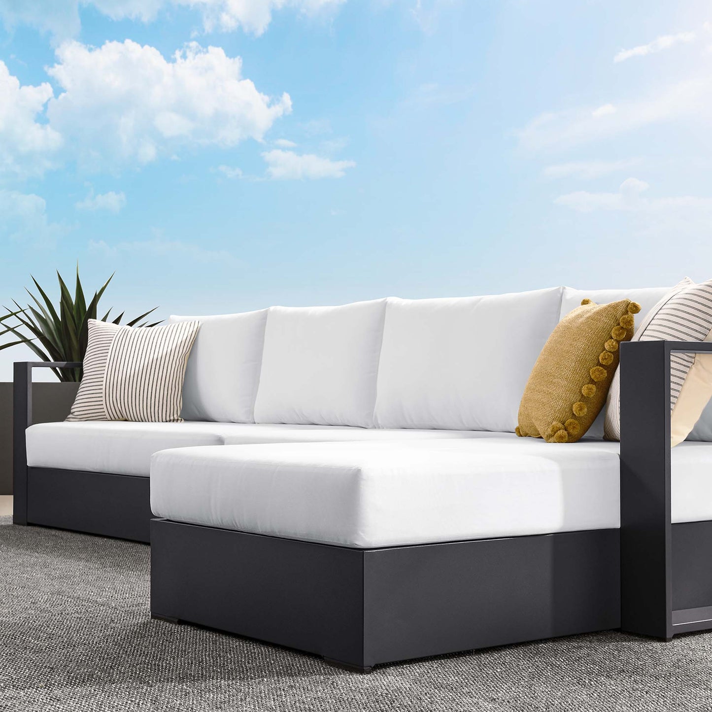 Tahoe 3-Piece Outdoor Patio Powder-Coated Aluminum Right-Facing Chaise Sectional Sofa Set