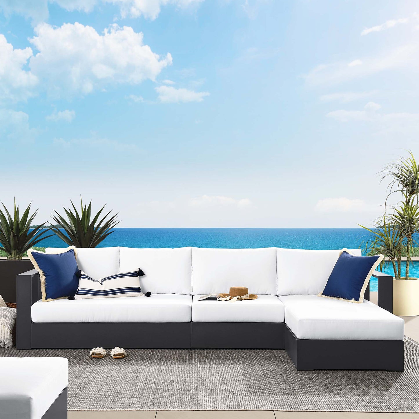 Tahoe 3-Piece Outdoor Patio Powder-Coated Aluminum Right-Facing Chaise Sectional Sofa Set