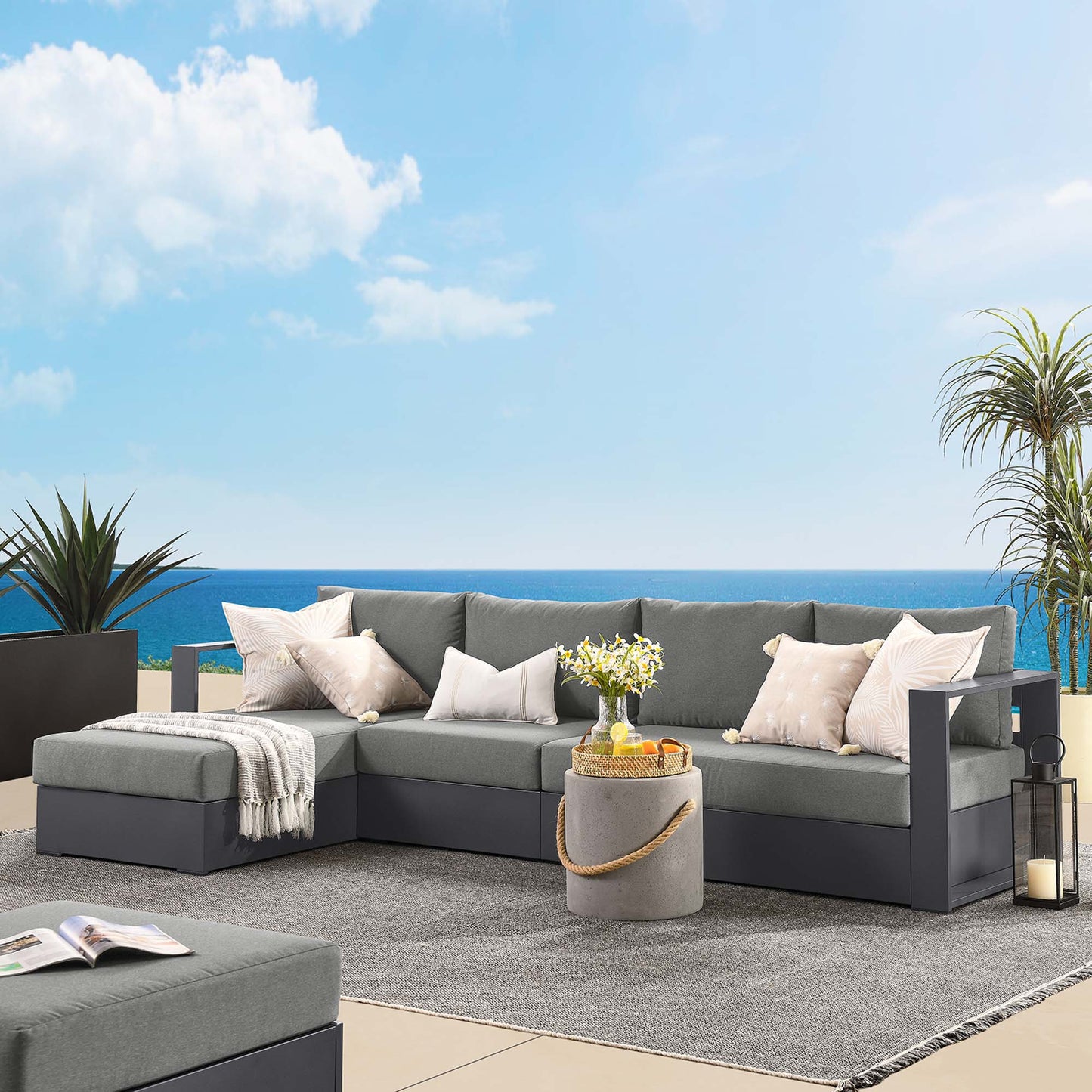 Tahoe 3-Piece Outdoor Patio Powder-Coated Aluminum Left-Facing Chaise Sectional Sofa Set