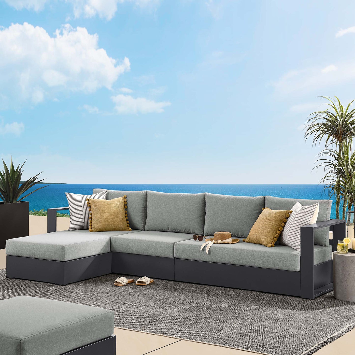 Tahoe 3-Piece Outdoor Patio Powder-Coated Aluminum Left-Facing Chaise Sectional Sofa Set