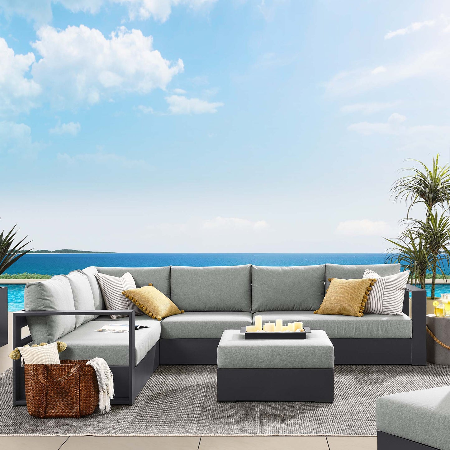 Tahoe 5-Piece Outdoor Patio Powder-Coated Aluminum Sectional Sofa Set