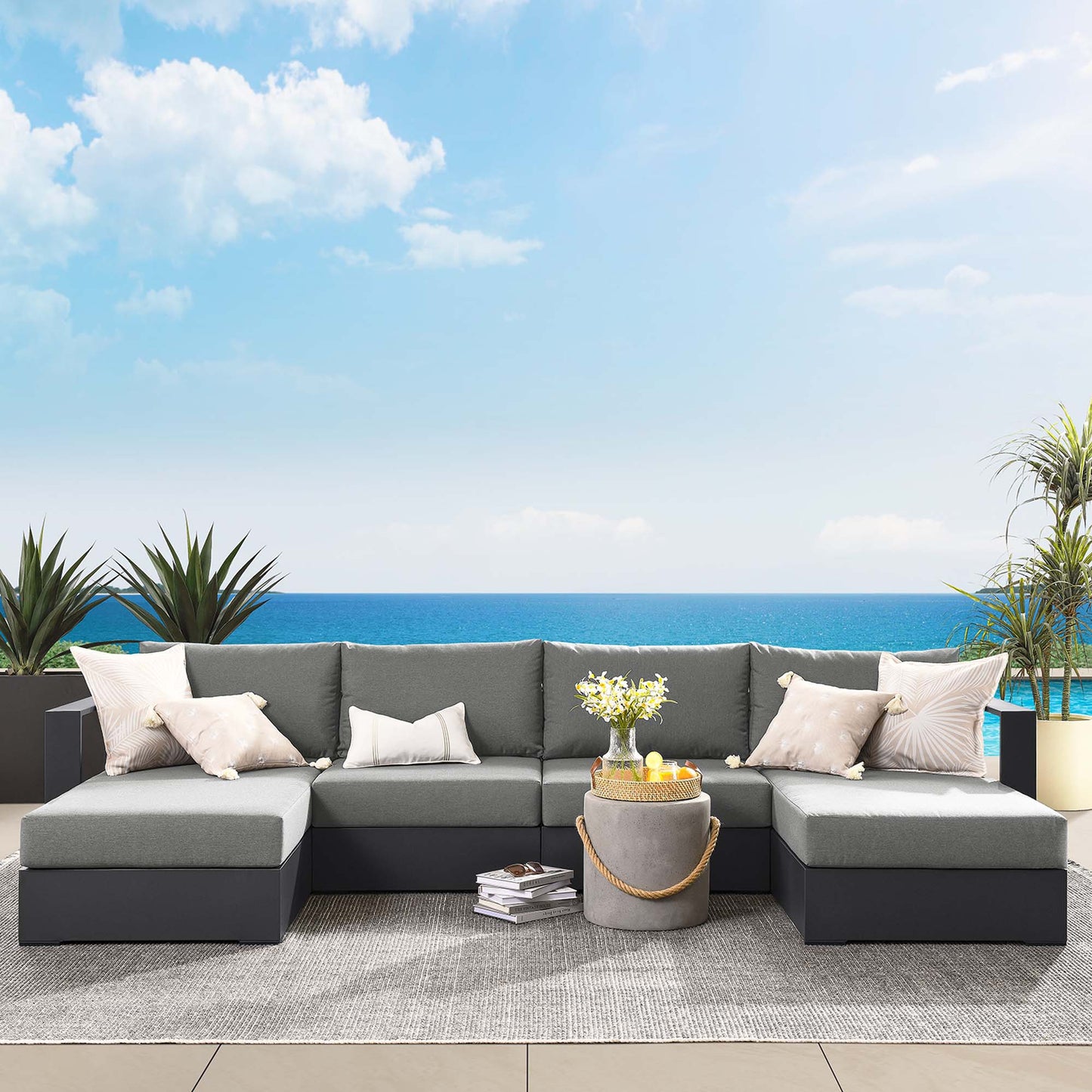 Tahoe 4-Piece Outdoor Patio Powder-Coated Aluminum Sectional Sofa Set