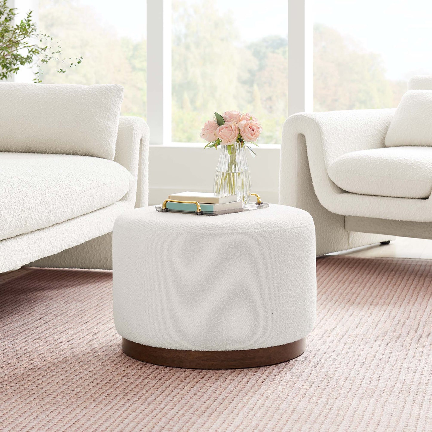 Tilden Large 23" Round Boucle Upholstered Upholstered Ottoman