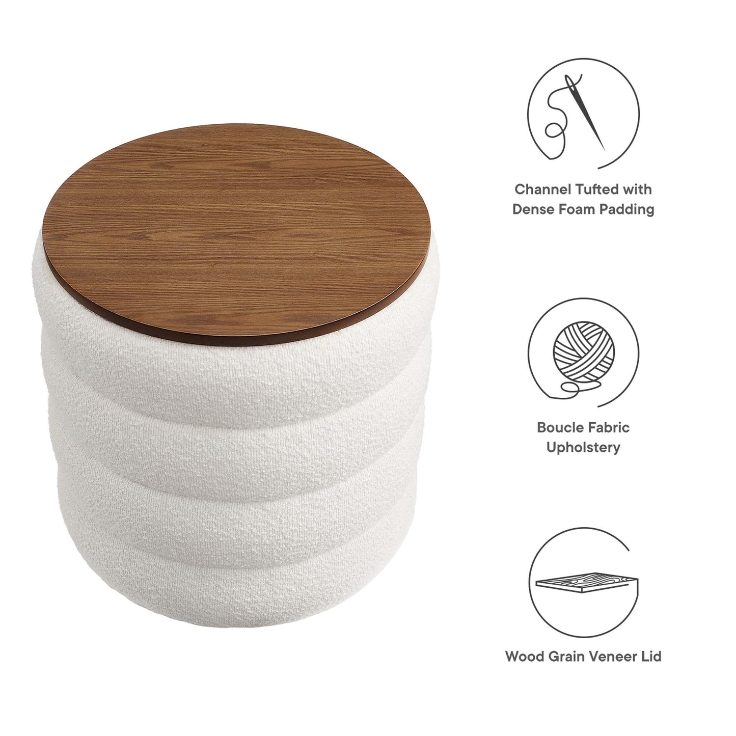 Mezzo Round Boucle Fabric Storage Ottoman