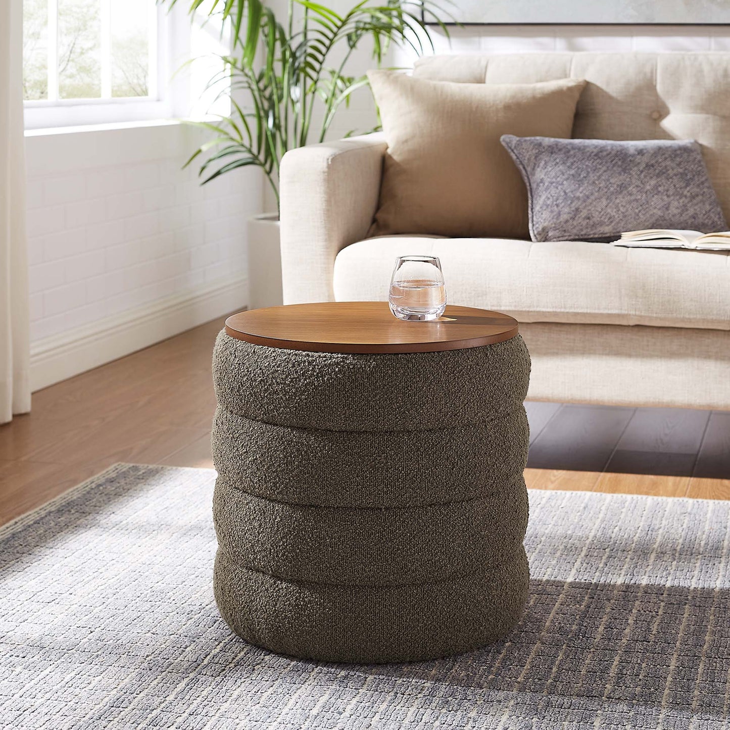 Mezzo Round Boucle Fabric Storage Ottoman