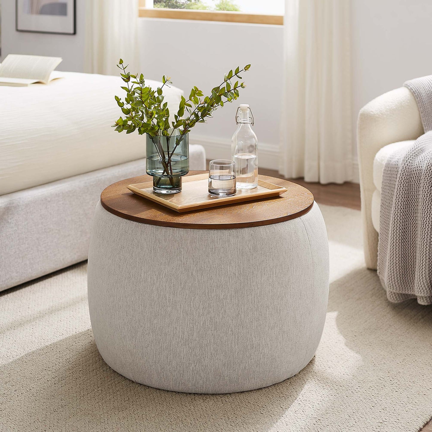 Perla Woven Heathered Fabric Upholstered Storage Ottoman