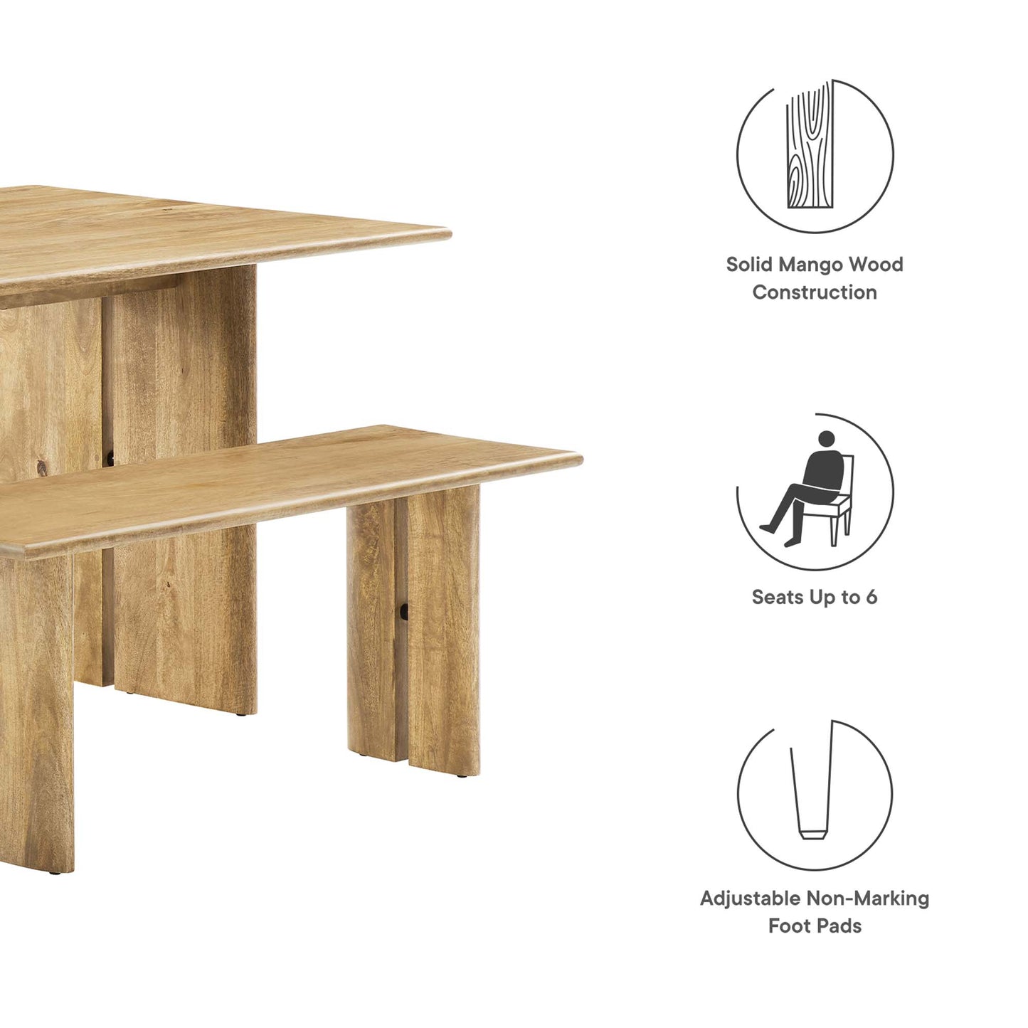 Amistad 60" Wood Dining Table and Bench Set by Modway