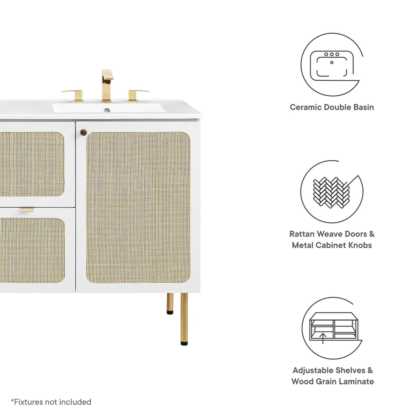 Meuble-lavabo double Chaucer de 48 po par Modway