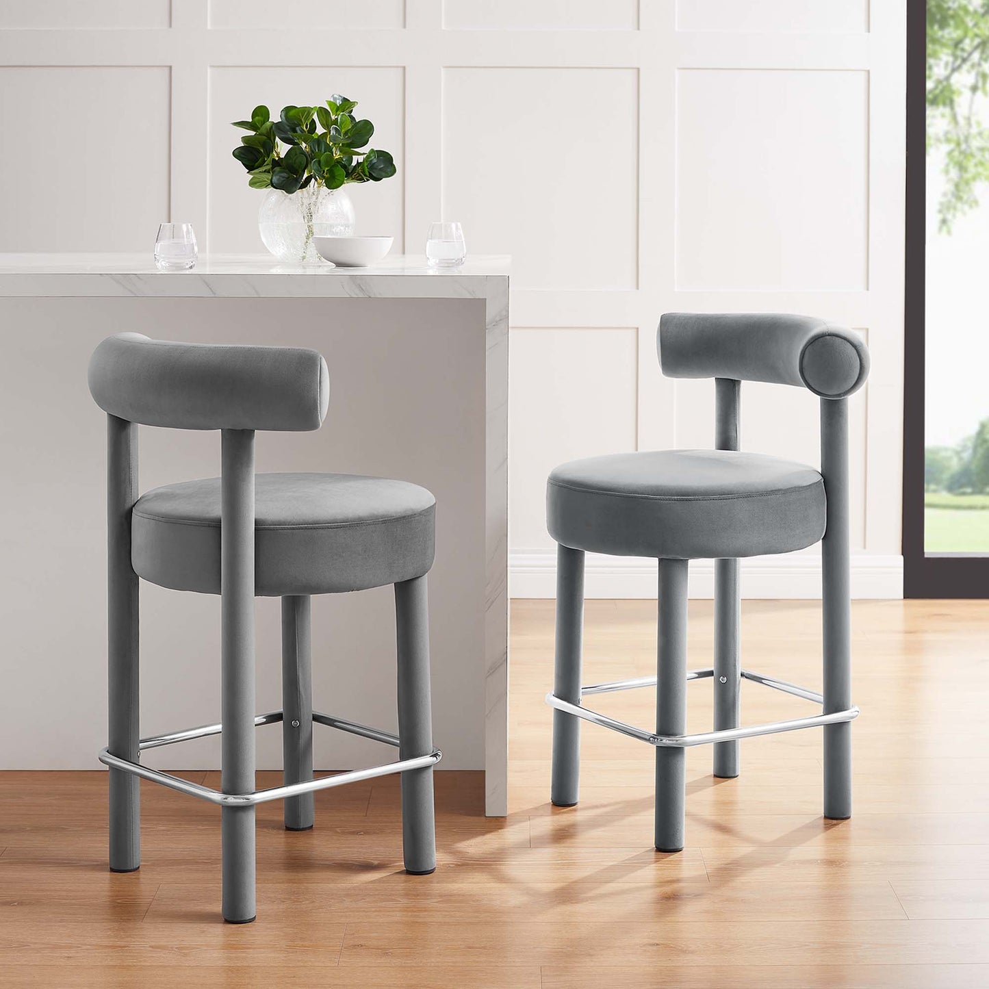 Toulouse Performance Velvet Counter Stool Set of 2