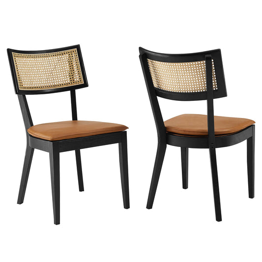 Caledonia Vegan Leather Upholstered Wood Dining Chairs Set of 2