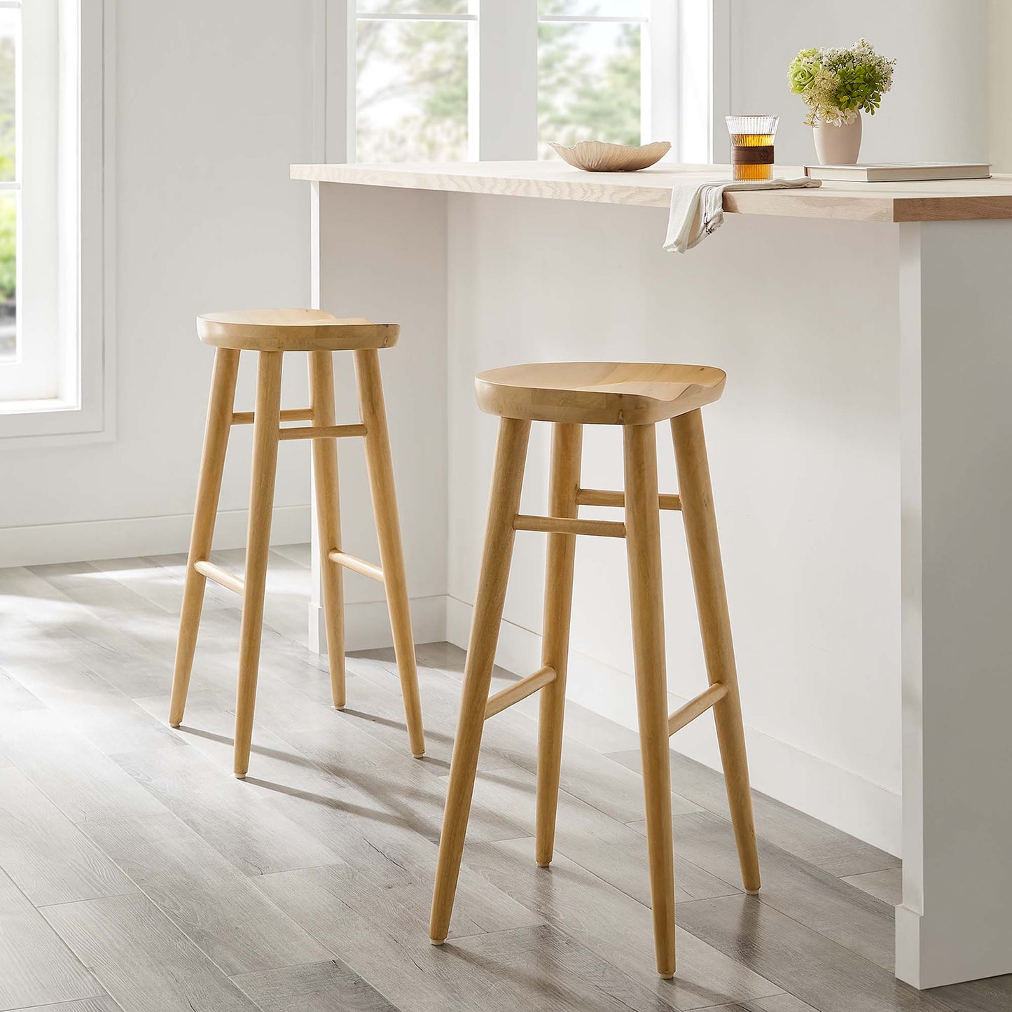 Lot de 2 tabourets de bar en bois sans dossier Saville par Modway