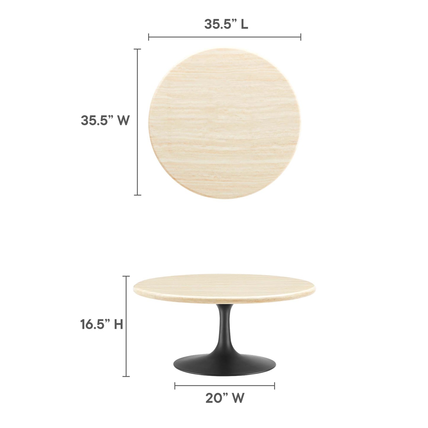 Lippa 36” Round Artificial TravertineCoffee Table