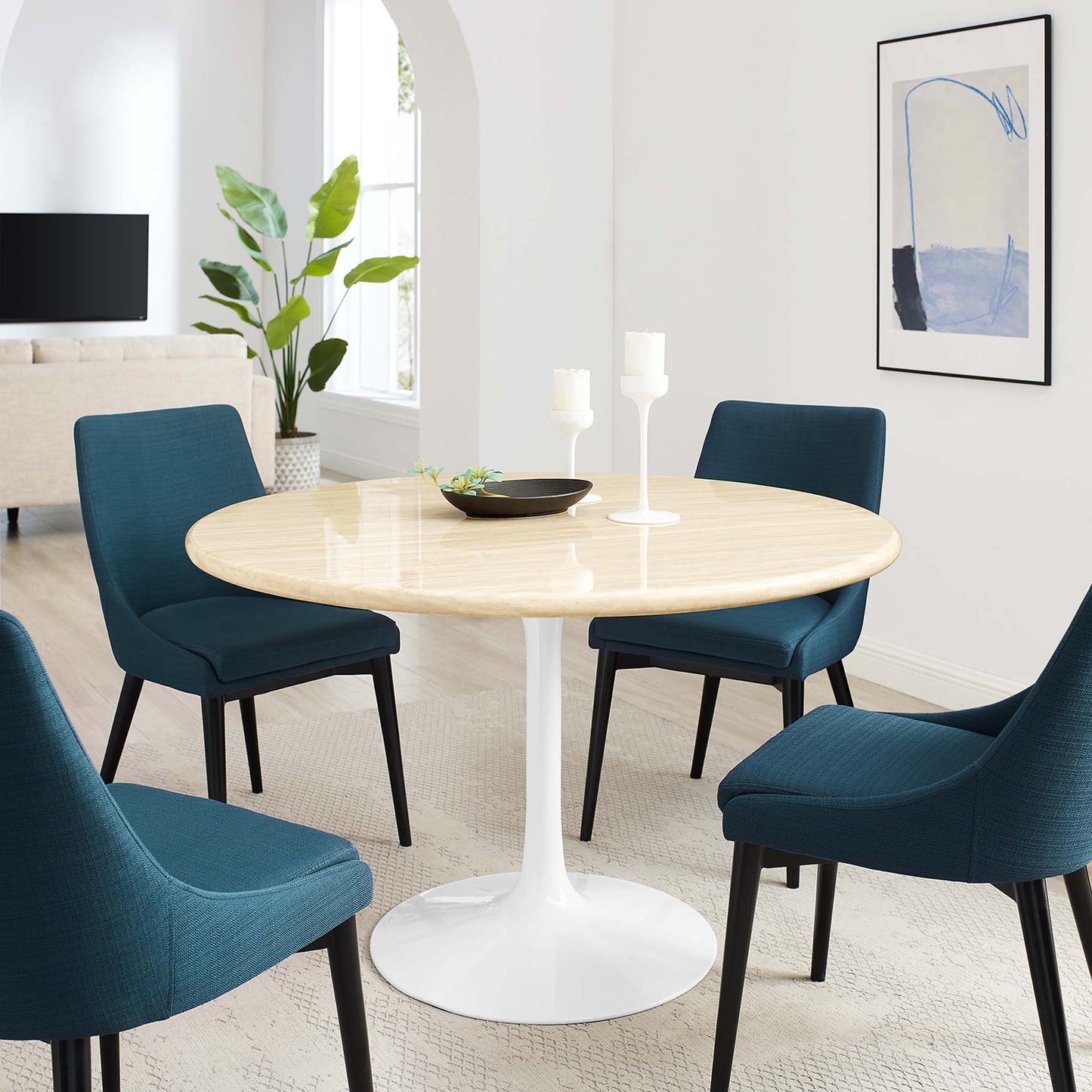 Lippa 48" Round Artificial TravertineDining Table