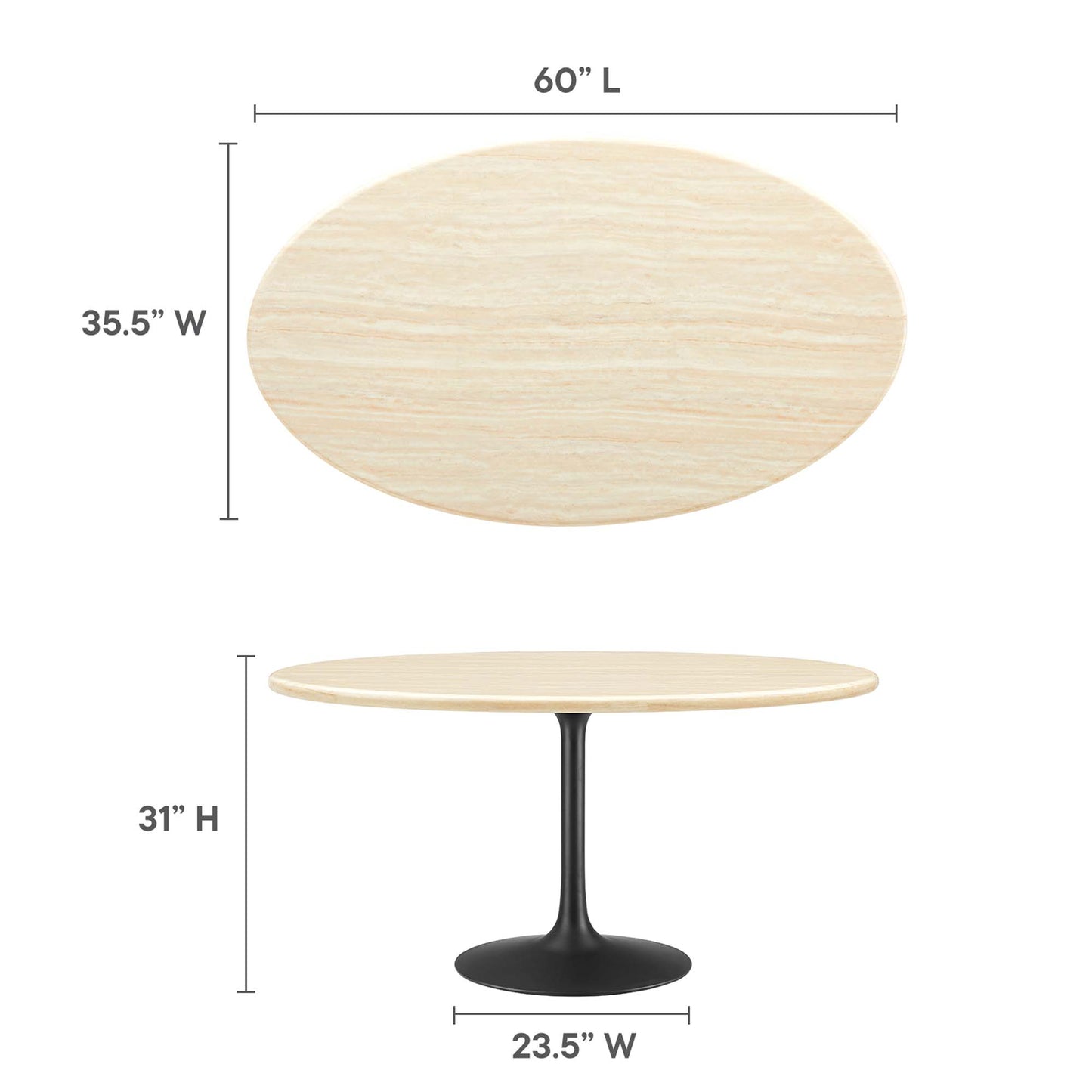 Lippa 60” Oval Artificial TravertineDining Table