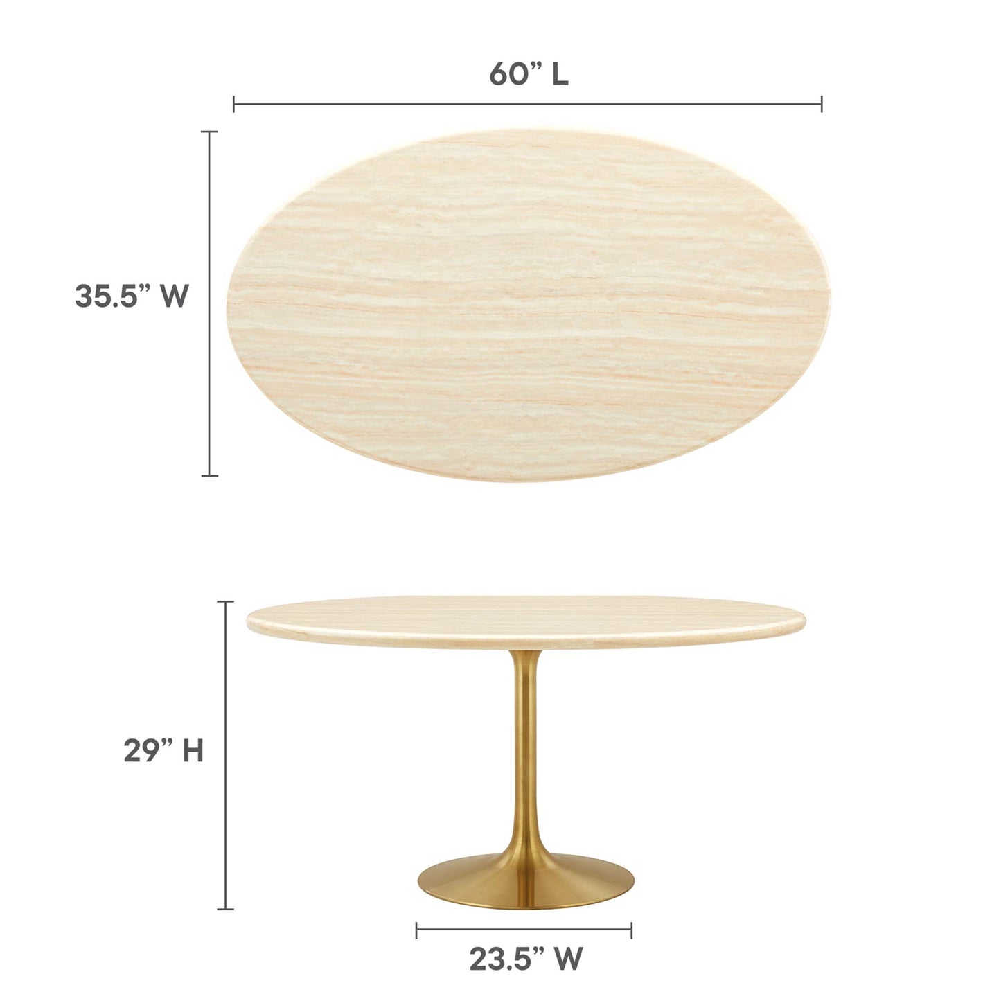 Lippa 60” Oval Artificial TravertineDining Table