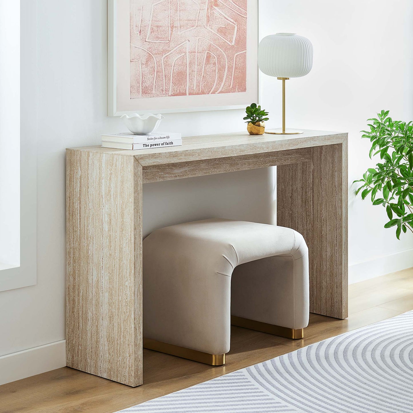 Mirella Faux Travertine Console Table