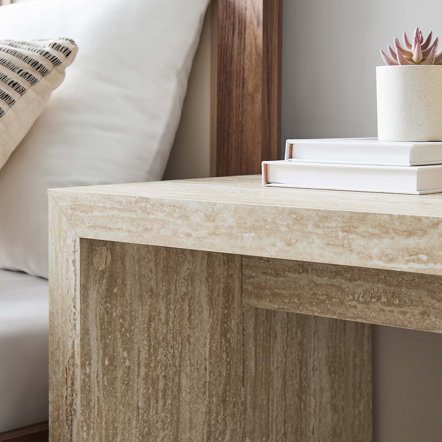 Mirella Faux Travertine Side Table