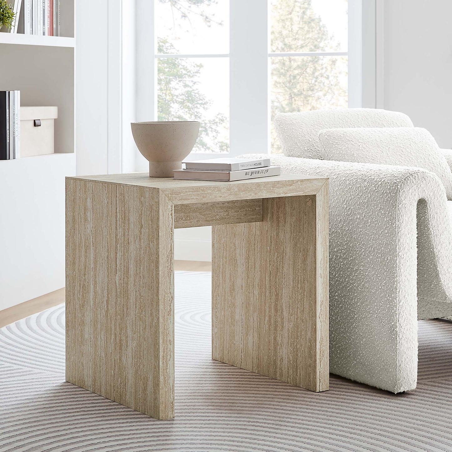 Mirella Faux Travertine Side Table