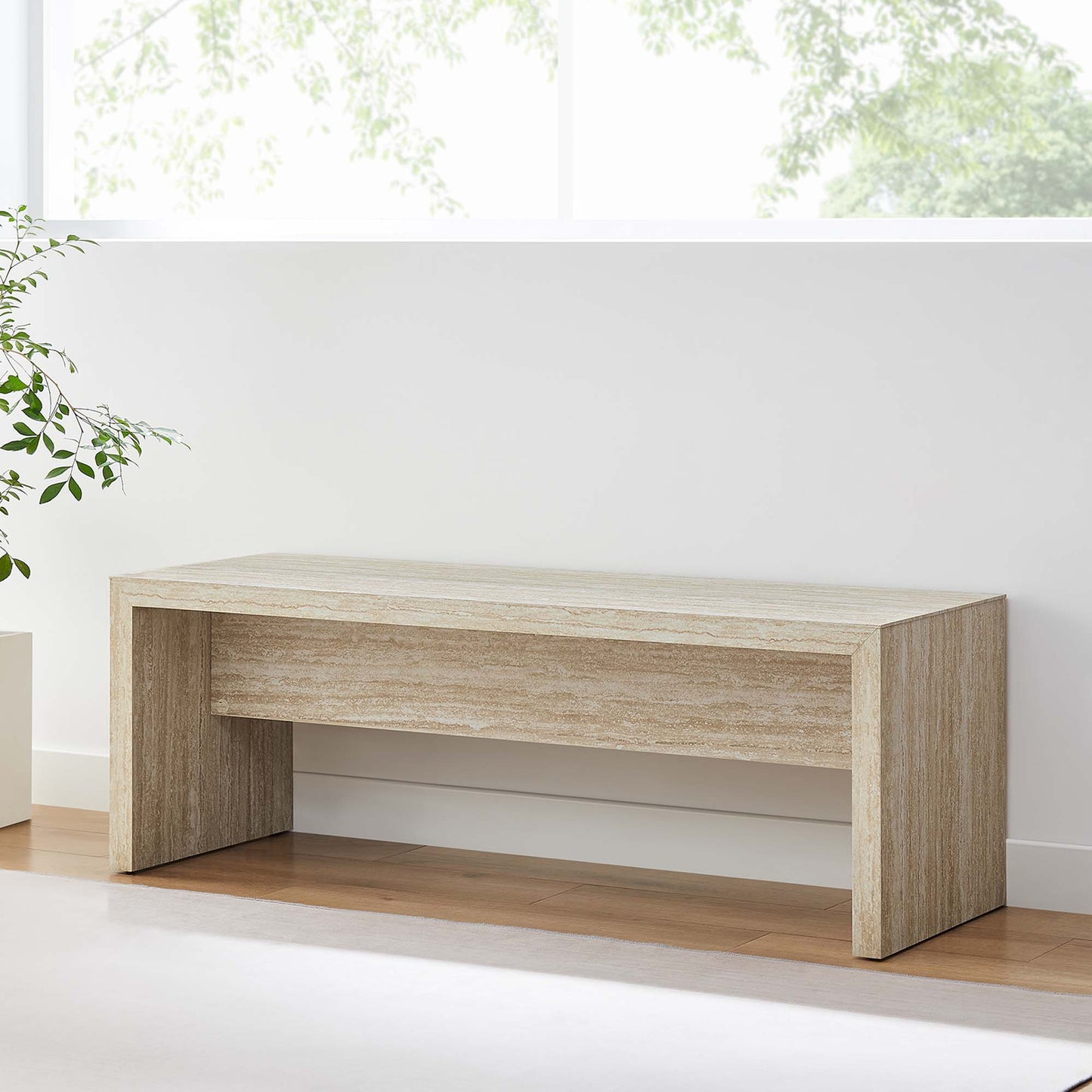 Mirella 53.5” Faux Travertine Bench