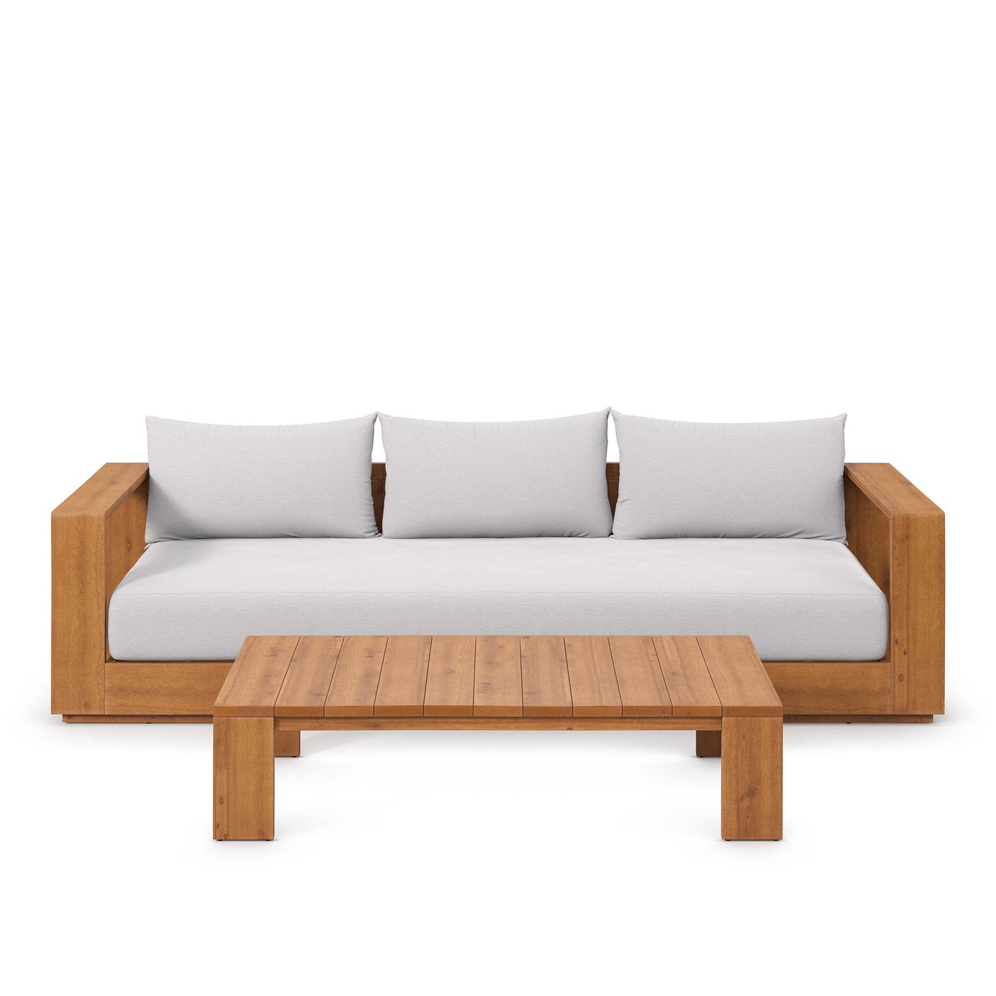 Tahoe 2-Piece Outdoor Patio Acacia Wood Sofa and Coffee Table Set