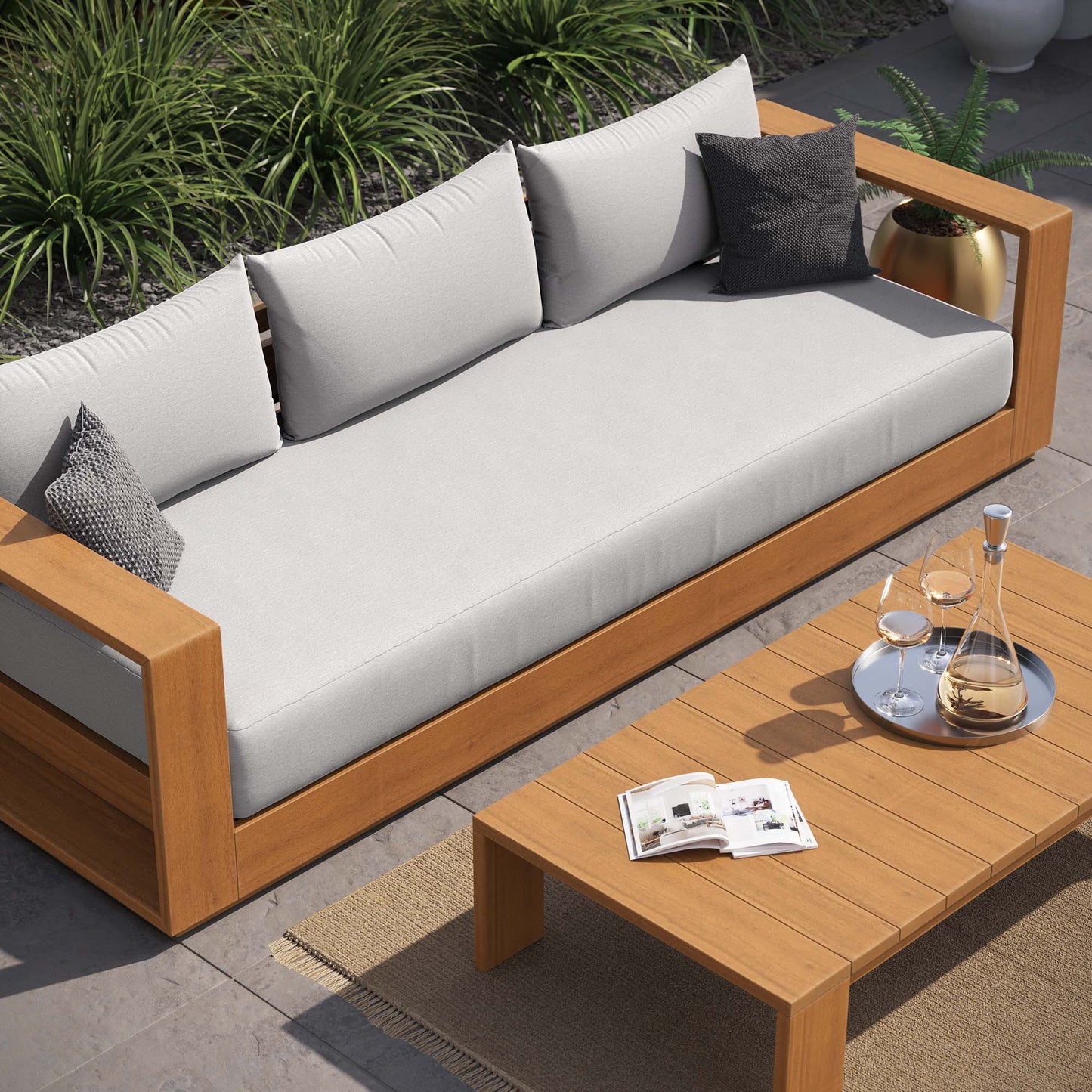 Tahoe 2-Piece Outdoor Patio Acacia Wood Sofa and Coffee Table Set