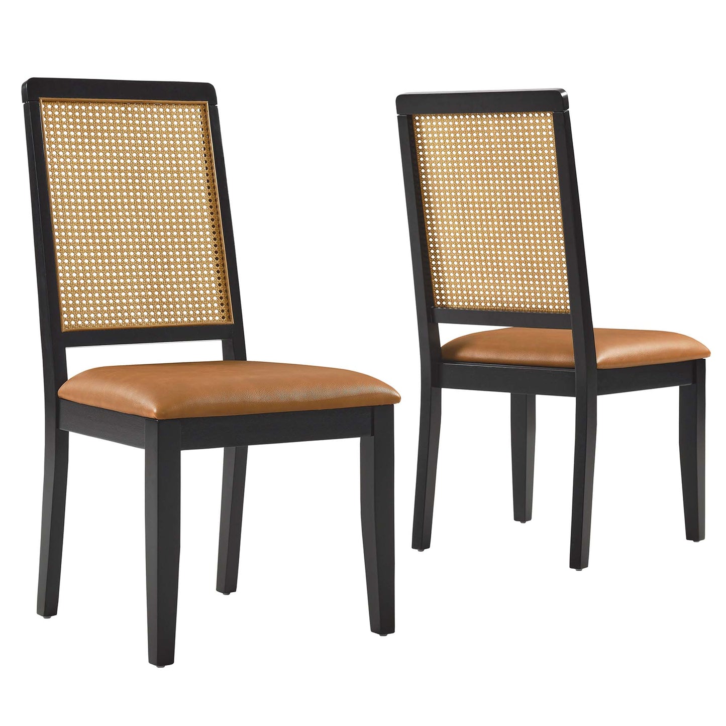 Arlo Vegan Leather Upholstered Faux Rattan and Wood Dining Side Chairs Set of 2