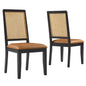 Arlo Vegan Leather Upholstered Faux Rattan and Wood Dining Side Chairs Set of 2