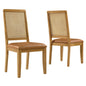 Arlo Vegan Leather Upholstered Faux Rattan and Wood Dining Side Chairs Set of 2