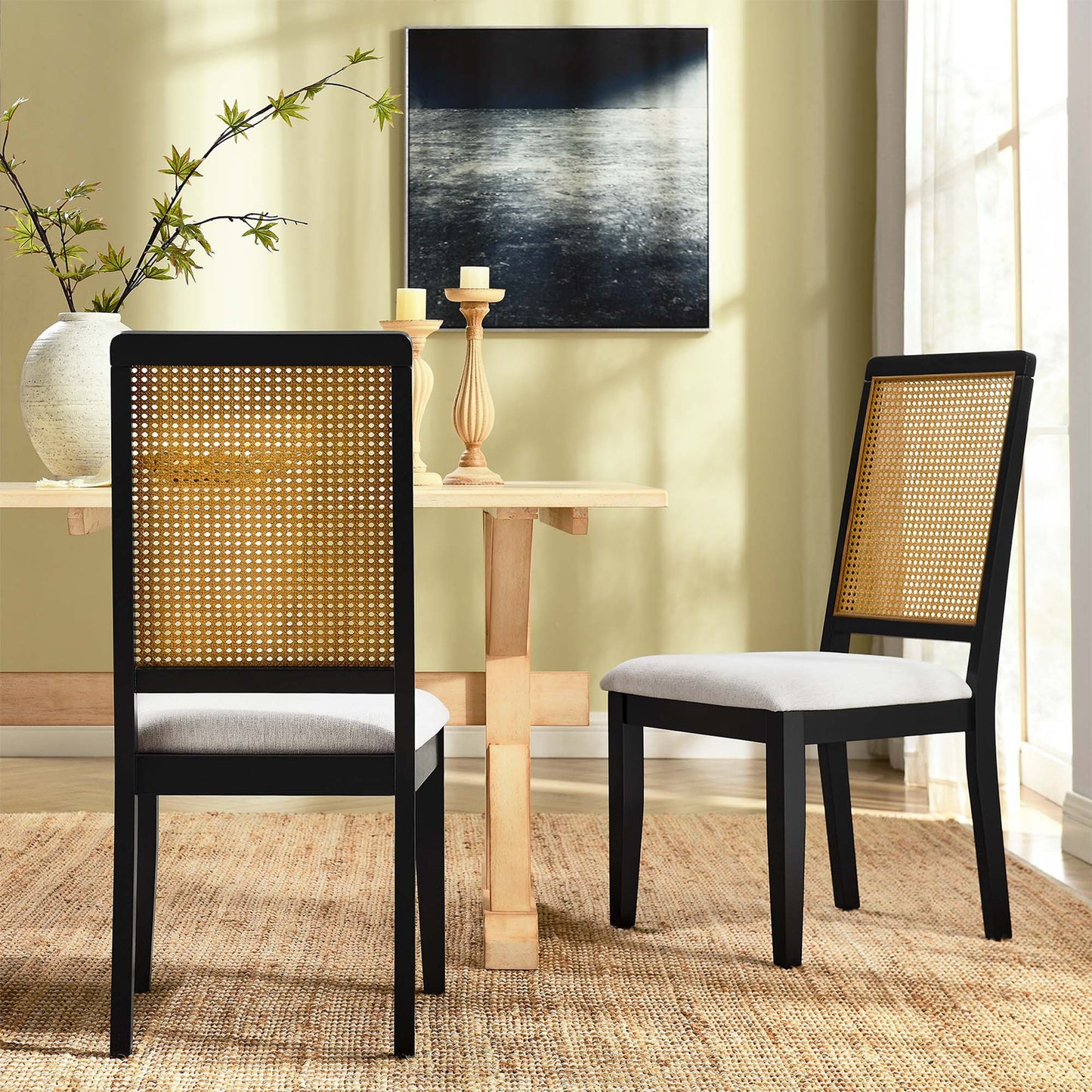 Arlo Faux Rattan and Wood Dining Side Chairs Set of 2