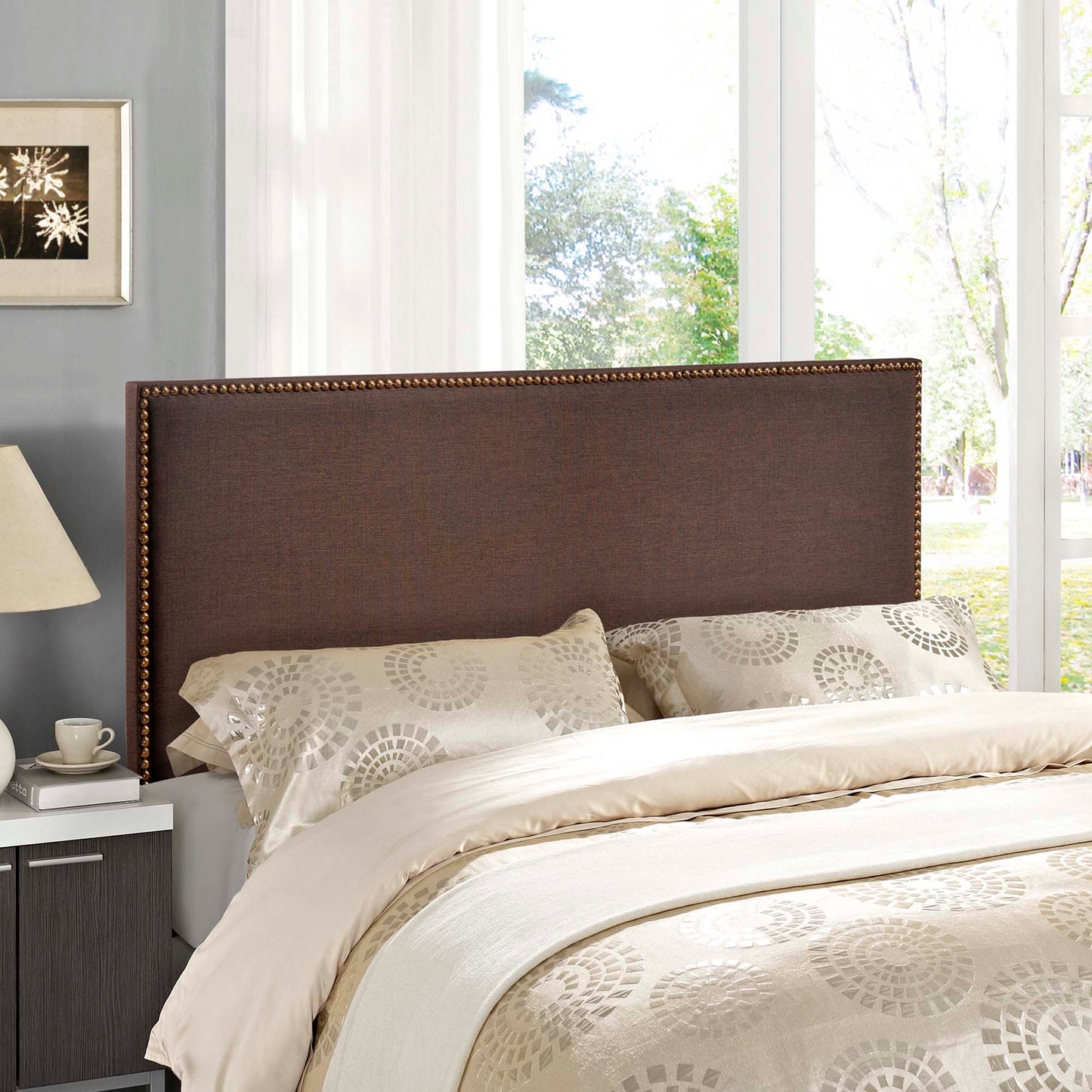 Region Nailhead Upholstered Queen Headboard