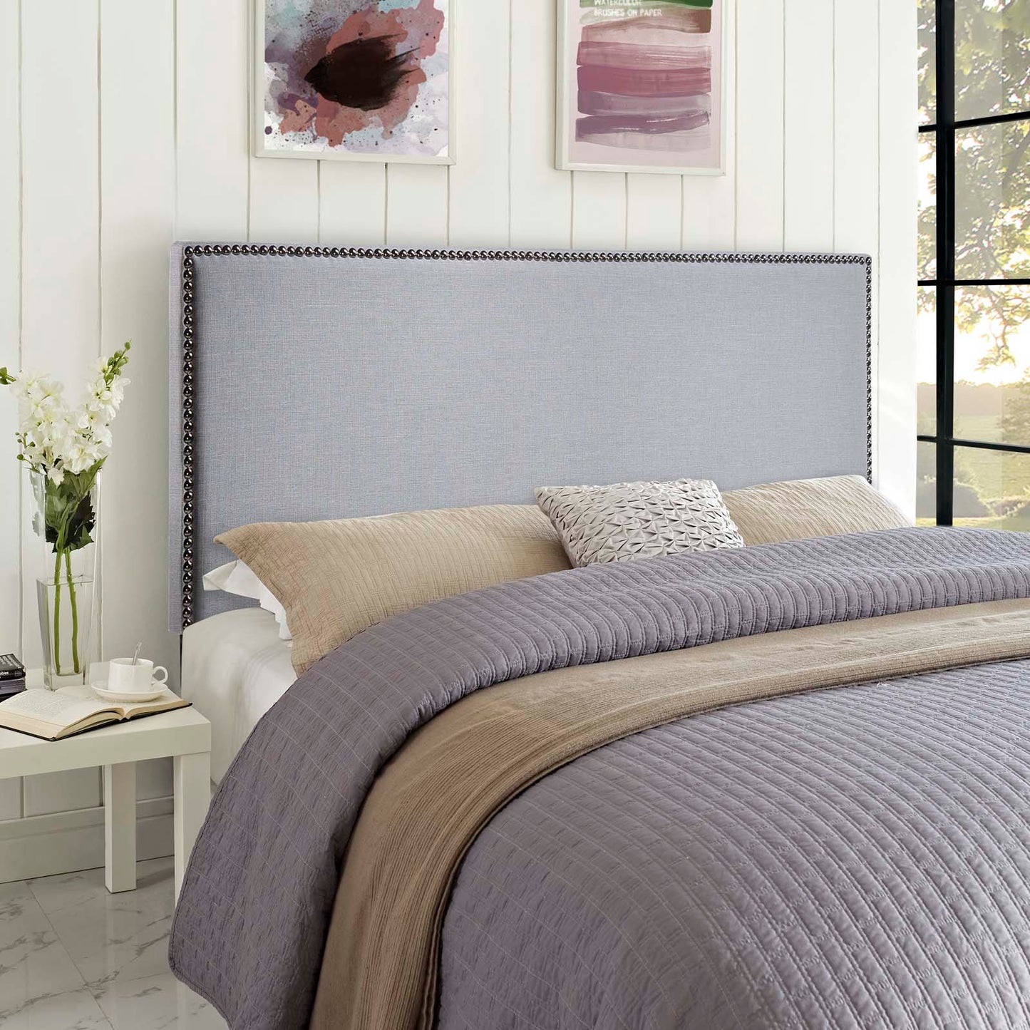 Region Nailhead Upholstered Queen Headboard