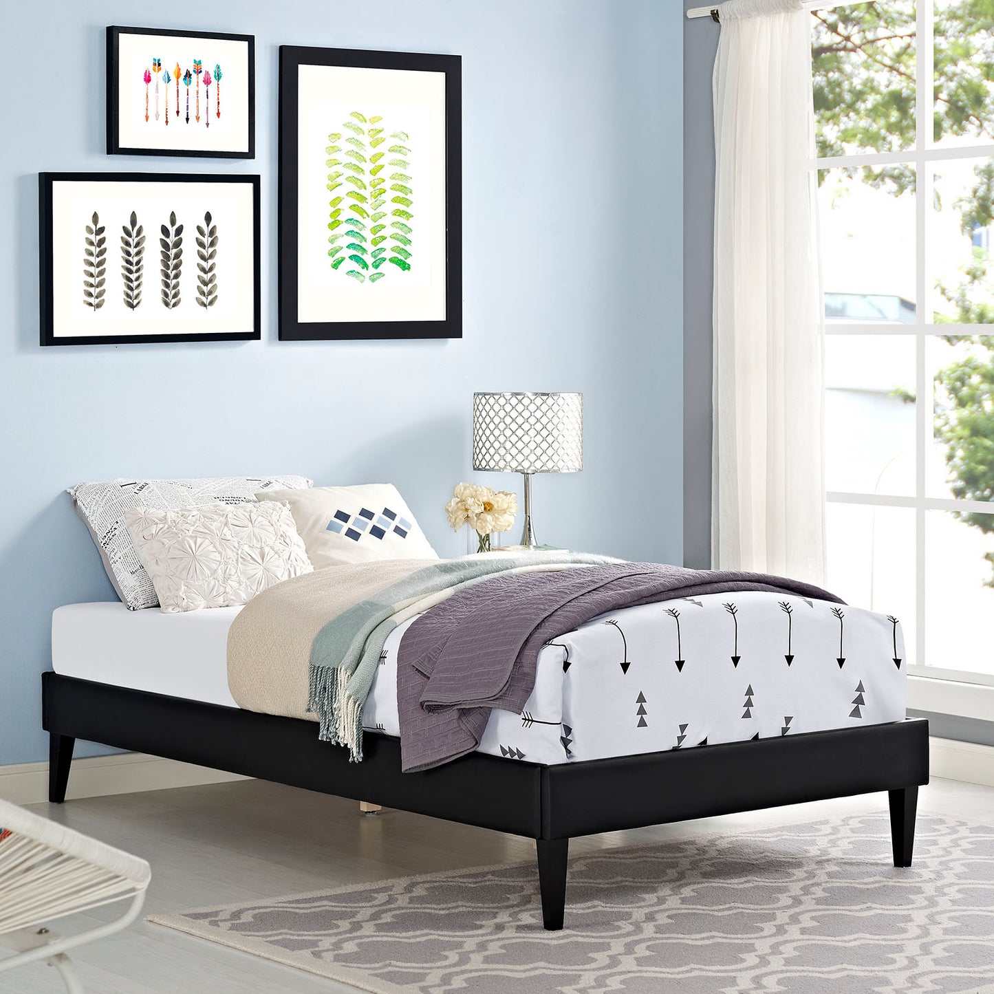 Sharon Vinyl Twin Bed Frame with Squared Tapered Legs