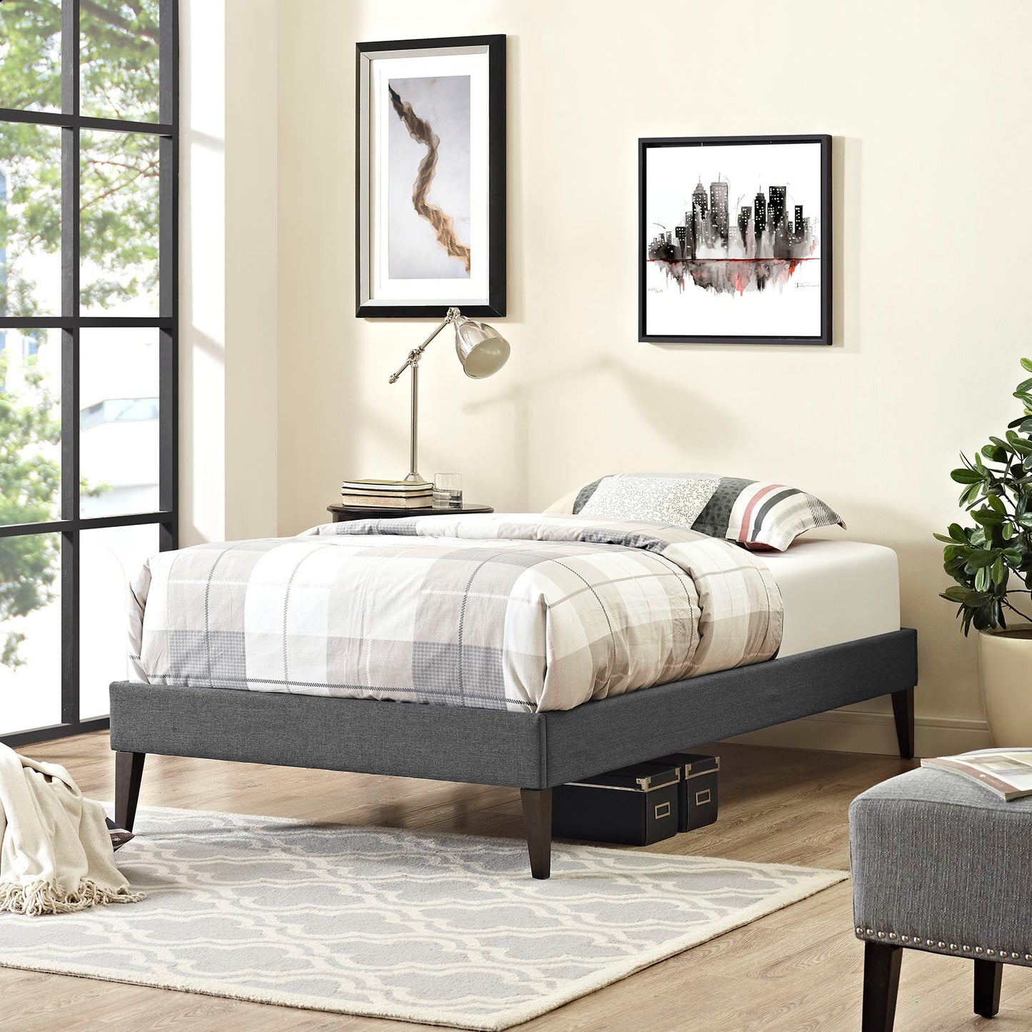 Sharon Fabric Twin Bed Frame with Squared Tapered Legs