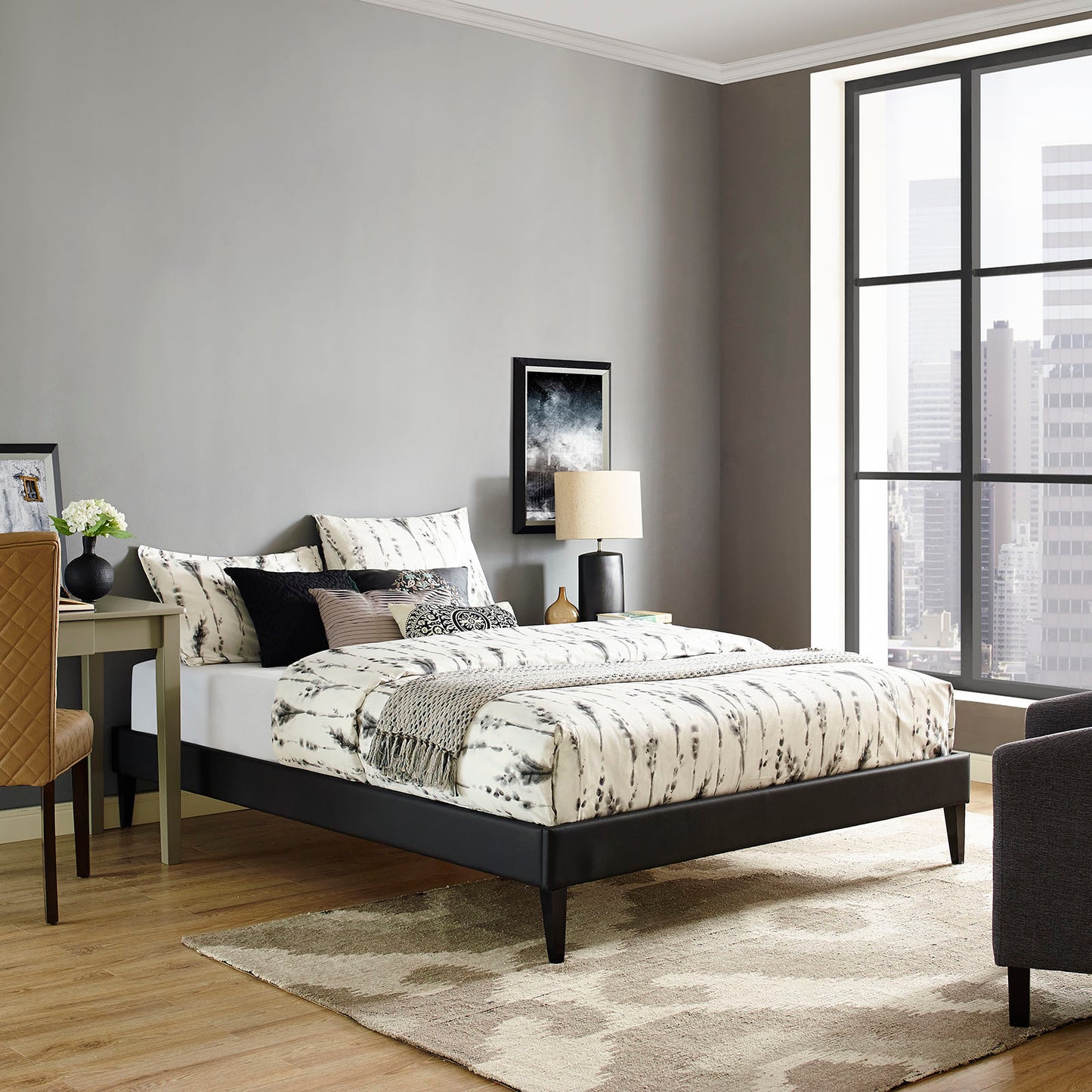 Sharon Vinyl Full Bed Frame with Squared Tapered Legs