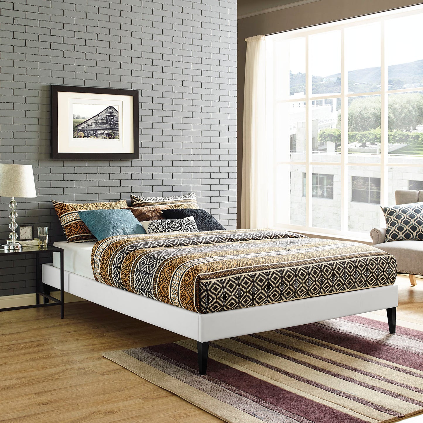 Sharon Vinyl Full Bed Frame with Squared Tapered Legs