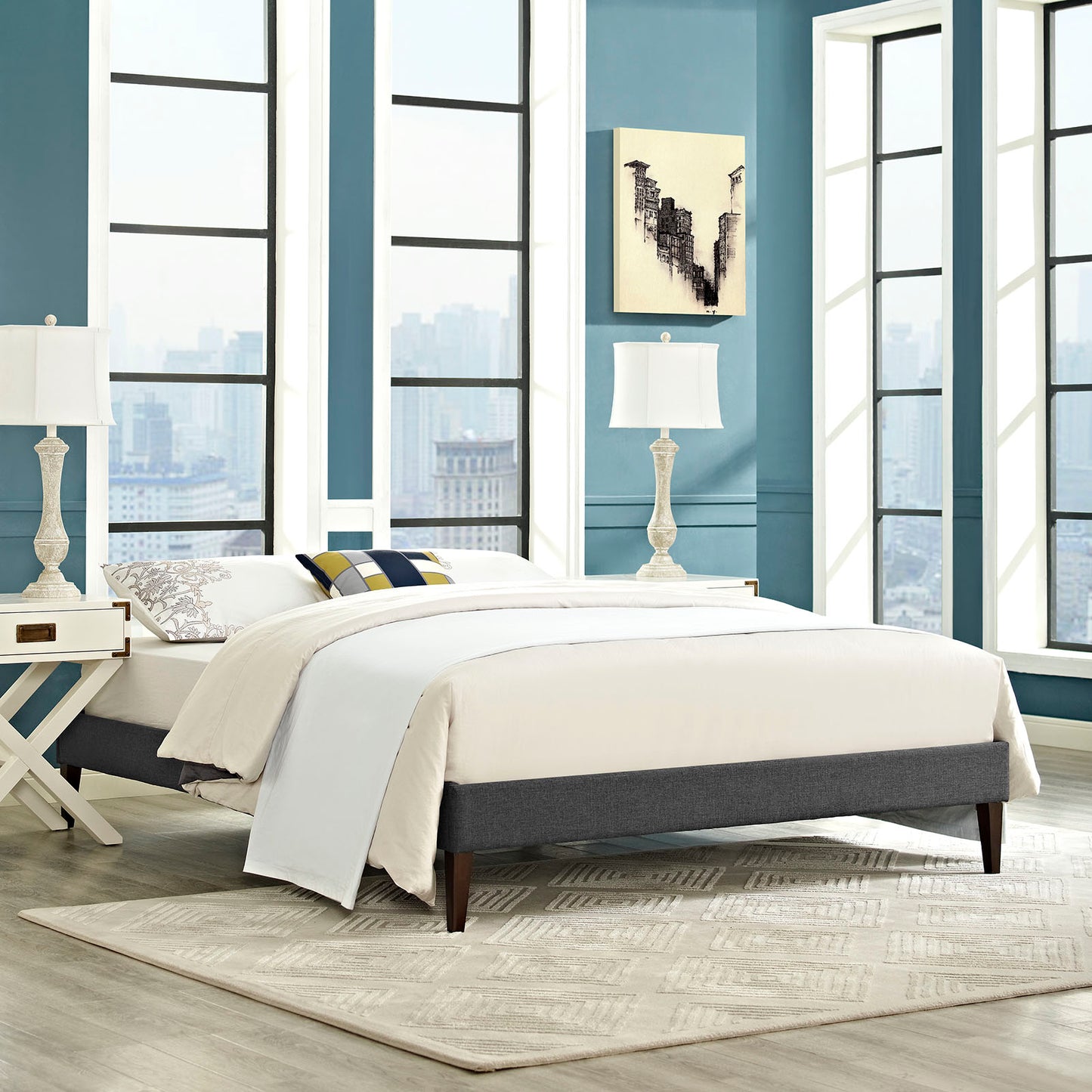 Sharon Fabric King Bed Frame with Squared Tapered Legs