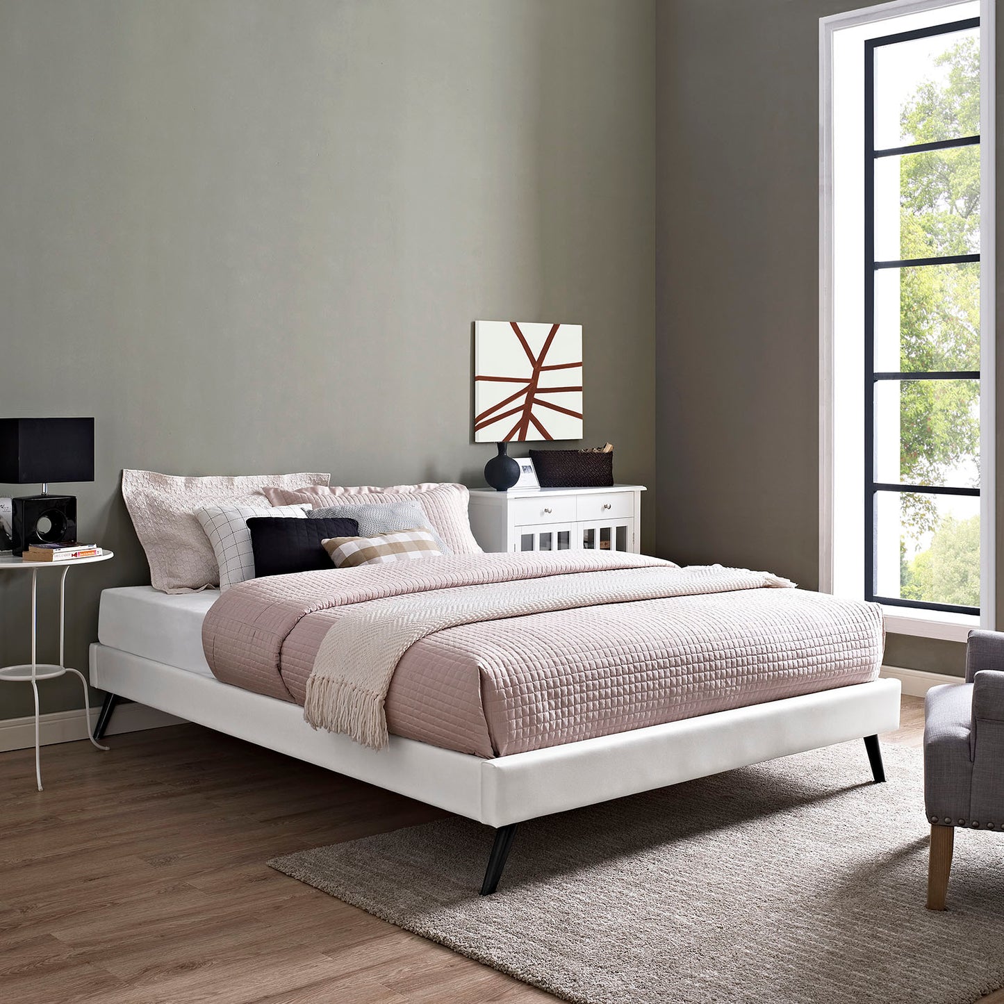 Helen Vinyl Full Bed Frame with Round Splayed Legs