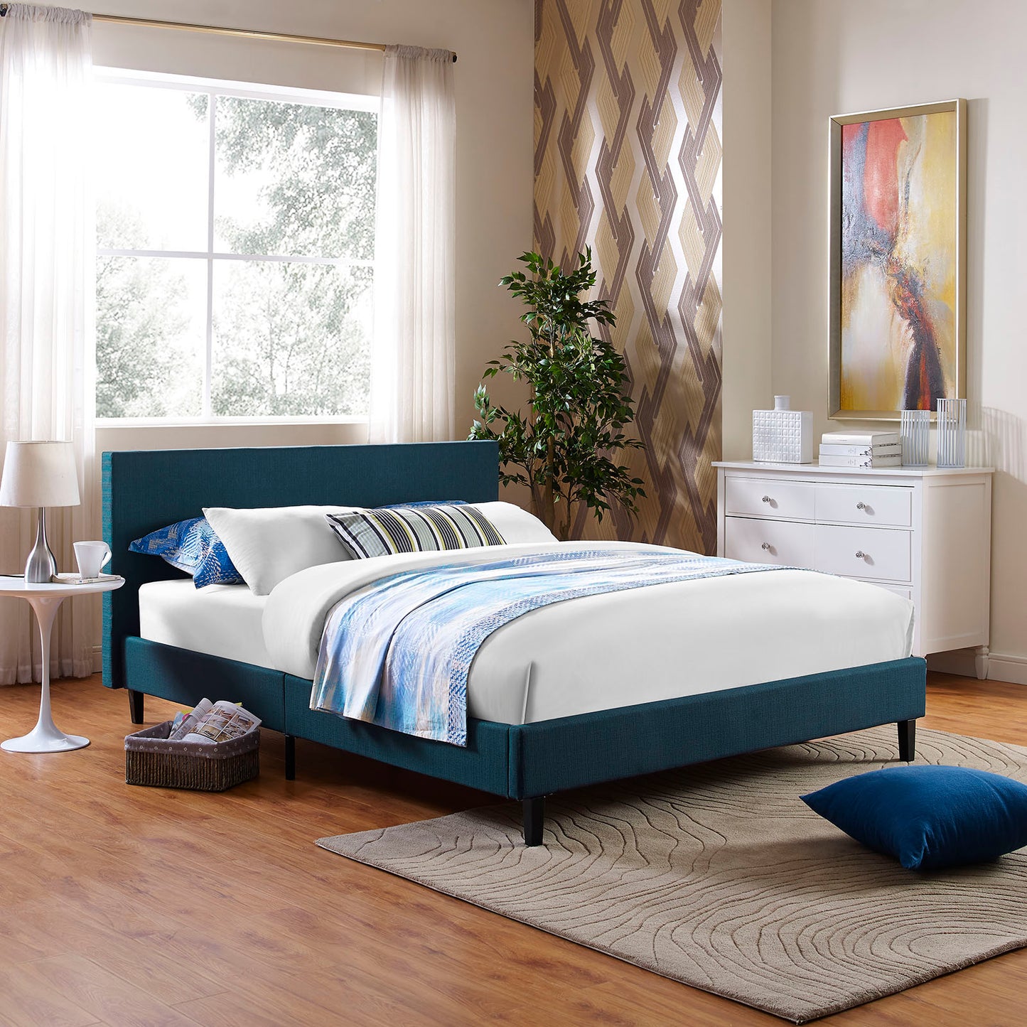 Cama Queen de tela Anya de Modway