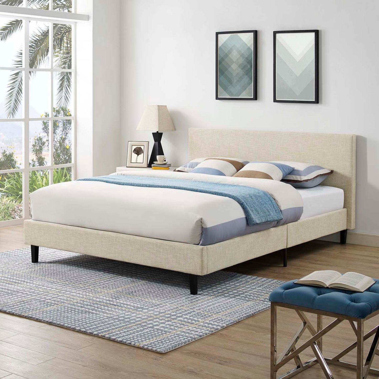 Cama Queen de tela Anya de Modway